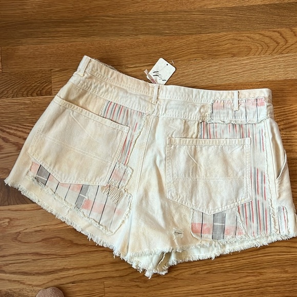 Free People Patchwork Distressed Cotton/Linen Drawstring Shorts Size 12 NWT - Picture 10 of 10